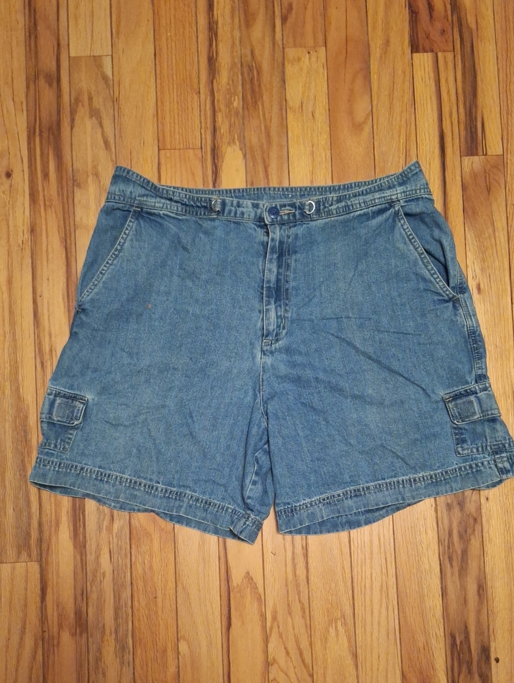Vintage White Stag Denim Cargo Shorts - Blue